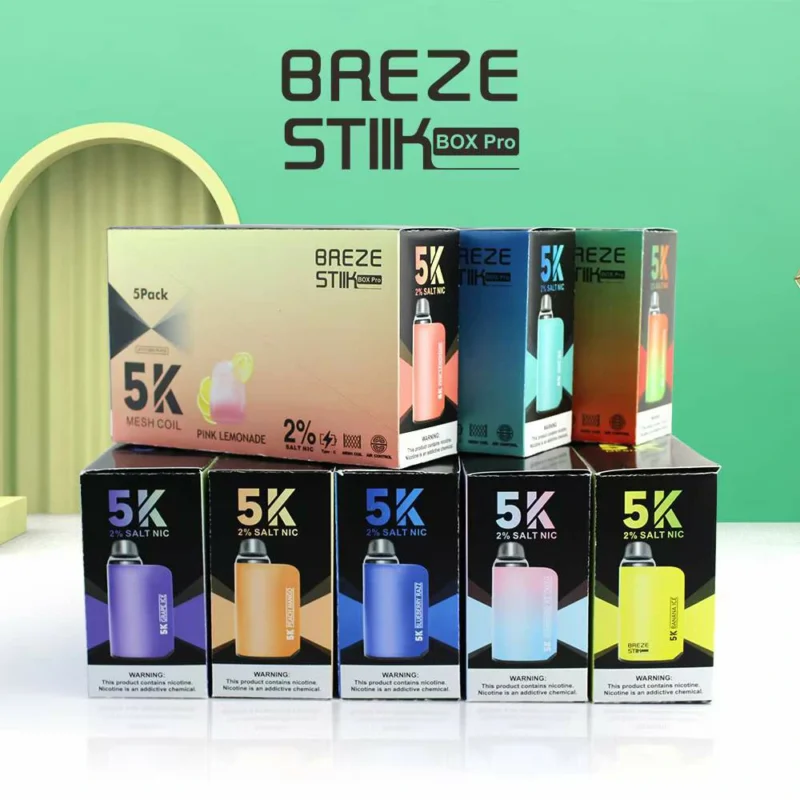 Breze Stiik Box Pro 5000 Puffs Premium Disposable Vape Pen with Mesh Coil and Adjustable Airflow 12ml Capacity 2% 5% Nicotine