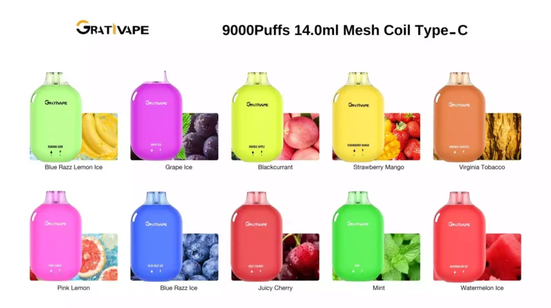 Grativape Boom 9000 Puflar Orijinal Fabrika Toptan Tek Kullanımlık Vape Kalem Desteği OEM ODM 10 Tatlar (6)