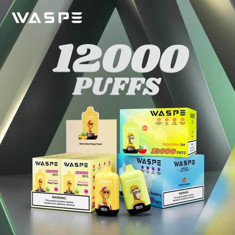 Оптовая продажа Waspe 12000 Puffs Цифровая коробка Одноразовая ручка для вейпа с ЖК-дисплеем Емкость 20 мл Сетчатая катушка Несколько уровней никотина 0% 2% 3% 5% (6)