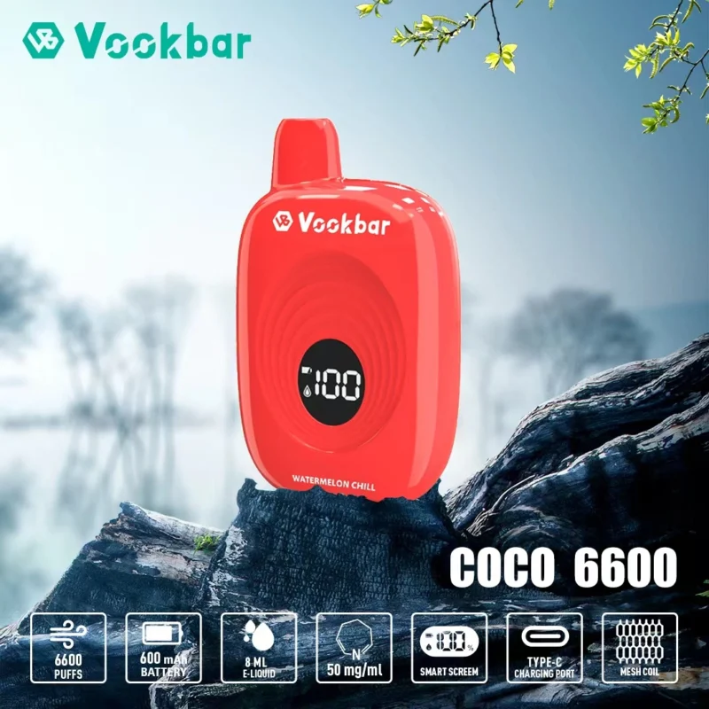 Original Factory Vookbar COCO 6600 Puffs Wholesale Disposable Vapes 3% Low Nicotine Rechargeable Digital Smart Sc (5)