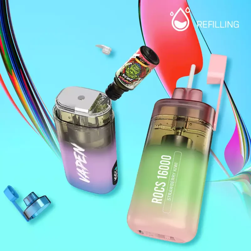 VAPEN ROCS 16000 PUFFS Rechargeable 2% 5% Low Nicotine Refillable Oil Купуйте оптом одноразовий вейп Китай Оригінальна заводська доставка (8)